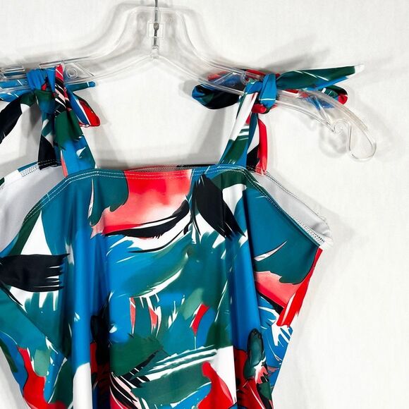 Tropical Swimsuit Size Large Womens One Piece Tie Straps Red Blue Green NWOT 558 - Picture 6 of 9